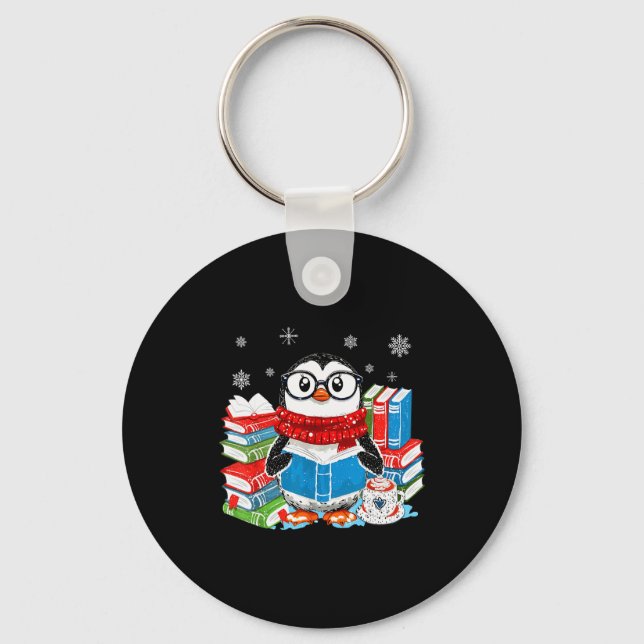 Christmas A Penguin Reading Book Snowflake Cocoa H Keychain (Front)