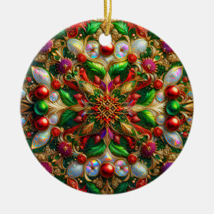 CHRISTMAS Abalone Green Red Gold 3D Leaves~ Ceramic Ornament