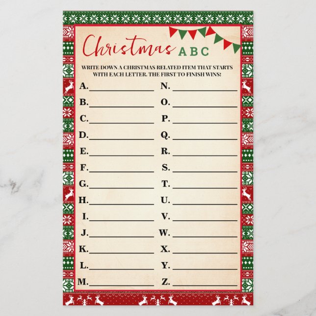 Christmas ABC Game Ugly Sweater Card (Front)