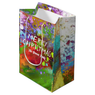 Christmas abstract art red and green custom medium gift bag
