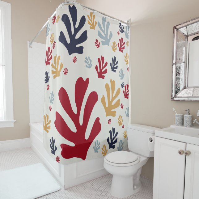 Christmas Abstract Leaves Midcentury Modern Shower (In Situ)