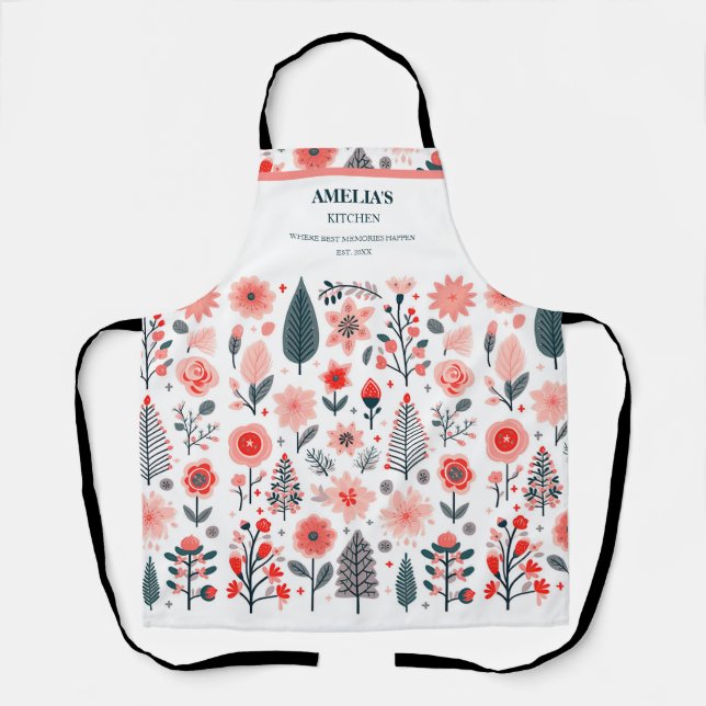 Christmas Abstract trees, Botanical Christmas Apron (Front)