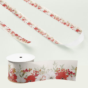 christmas abundance elegant red botanical foliage satin ribbon