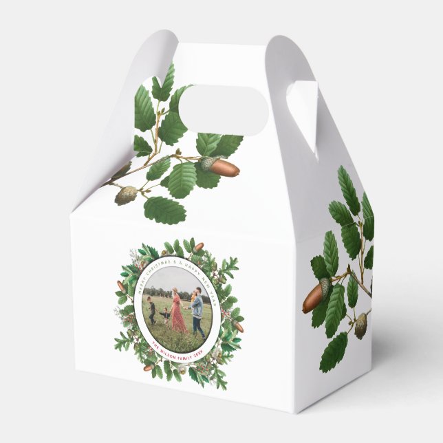 Christmas Acorn Wreath Family Photo  Favor Box (Front Side)
