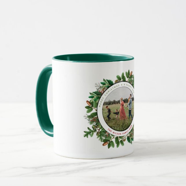 Christmas Acorn Wreath Family Photo  Mug (Front Left)