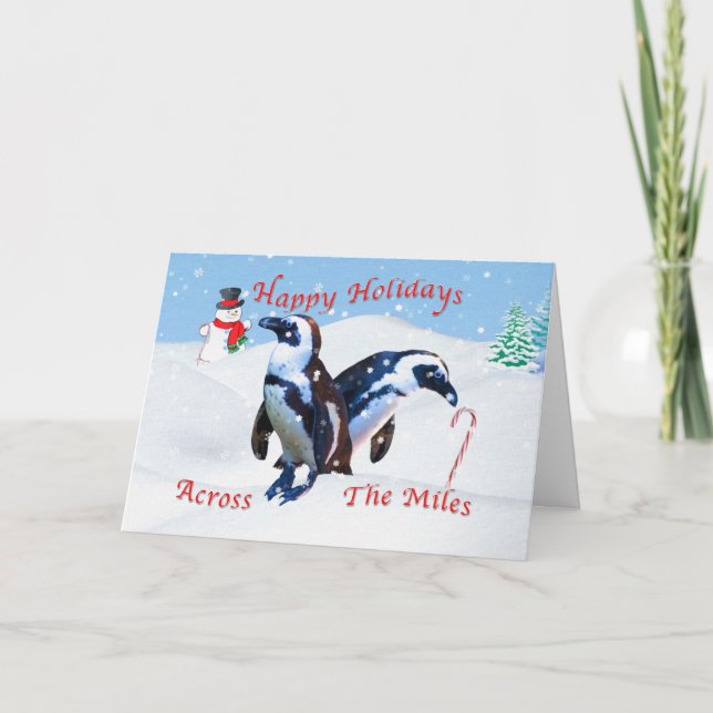 Christmas Across the Miles, Penguins in Snow Holiday Card (Front)