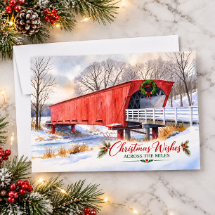 Christmas Across the Miles Red Covered Bridge Holiday Card