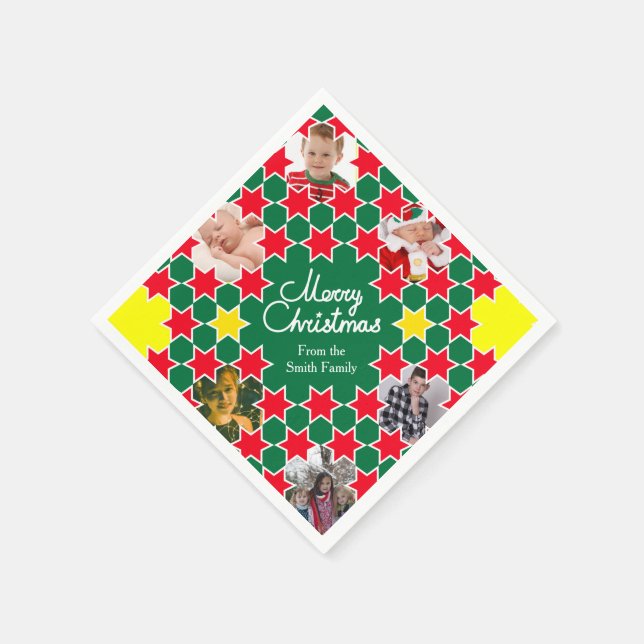 Christmas add  six photos red green paper napkins (Corner)