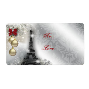 Christmas Address Label Eiffel Tower Paris France