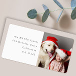 Christmas Address Label | Holiday Photo Stickers<br><div class="desc">A stylish holiday photo return address label featuring classic typography in black on a clean white background. This simple and modern design allows you to add your own photo for a truly personal touch, creating a unique label that complements your festive mail beautifully. The sample image shown is for illustration...</div>