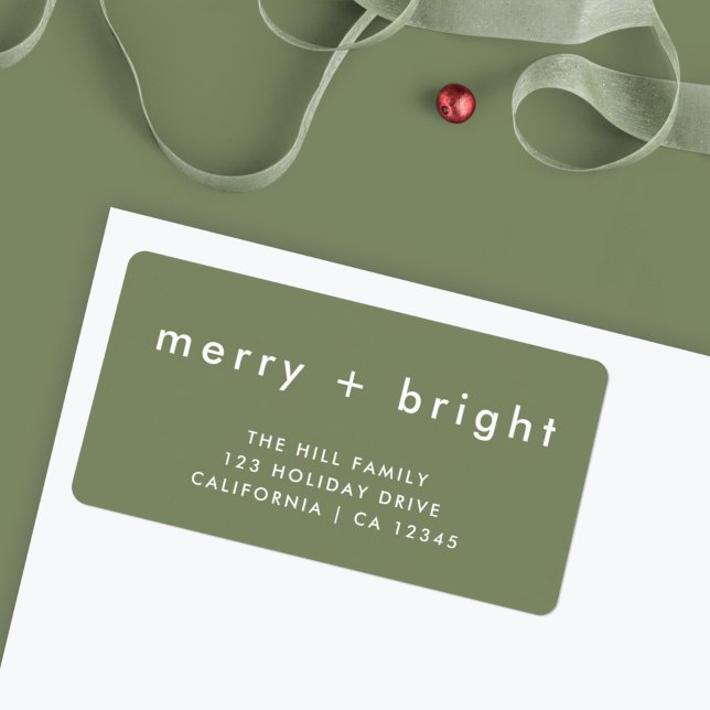 Christmas Address Label | Merry + Bright Green (Personalize your envelopes with this stylish merry and bright label)