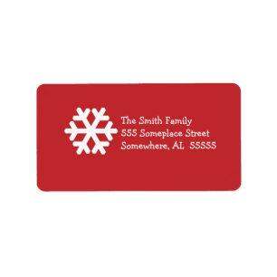 Christmas Address Label-Red and White Snowflake Label