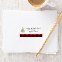 Christmas Address Label Watercolor Red Plaid /Tree