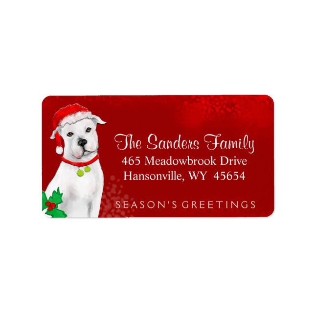 Christmas Address Label - White Pitbull - RED (Front)