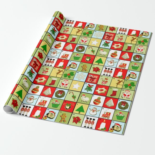 Christmas Advent Calendar Wrapping Paper (Unrolled)