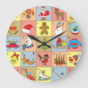 Christmas Advent: Doodle Element Collection Large Clock