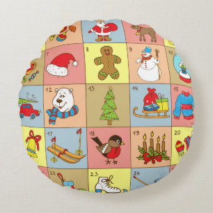 Christmas Advent: Doodle Element Collection Round Pillow