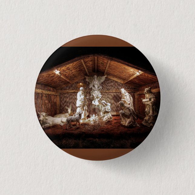 Christmas Advent Jesus Nativity Manger Scene 1 Inch Round Button (Front)