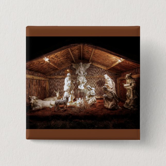 Christmas Advent Jesus Nativity Manger Scene 2 Inch Square Button (Front)