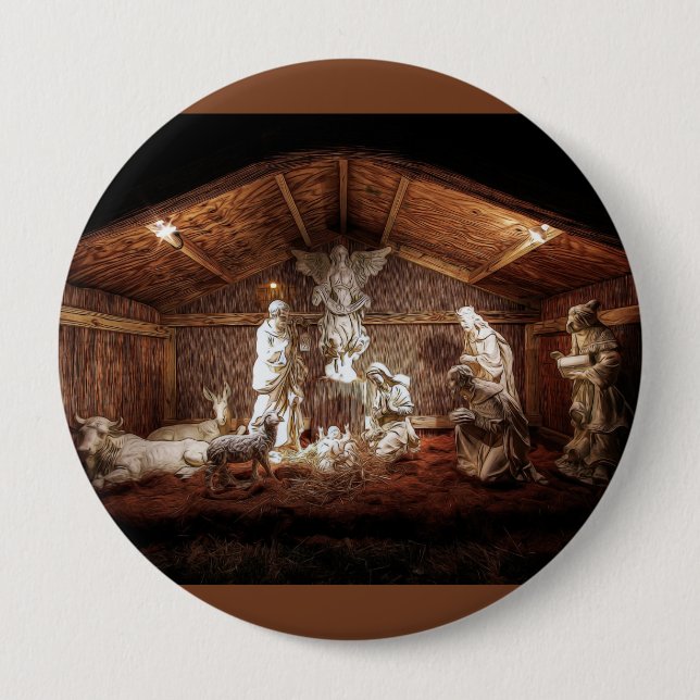 Christmas Advent Jesus Nativity Manger Scene 4 Inch Round Button (Front)