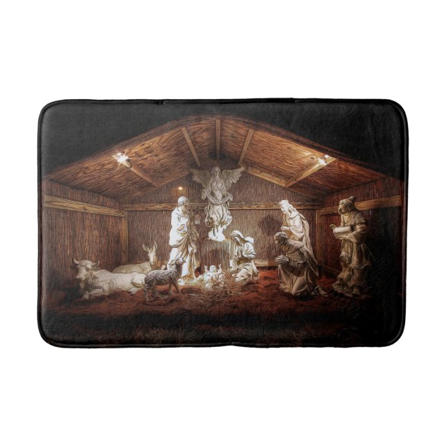 Christmas Advent Jesus Nativity Manger Scene Bath Mat (Front)