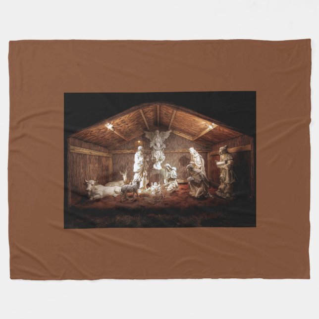 Christmas Advent Jesus Nativity Manger Scene Fleece Blanket (Front (Horizontal))