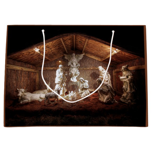 Christmas Advent Jesus Nativity Manger Scene Large Gift Bag (Front)