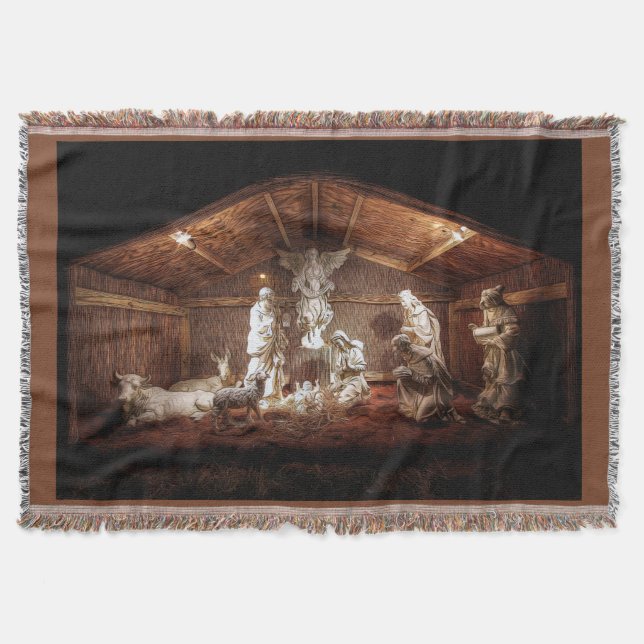 Christmas Advent Jesus Nativity Manger Scene Throw Blanket (Front)