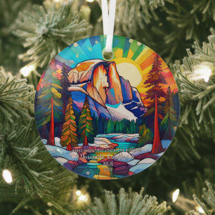 Christmas Adventure Birthday StainedGlass Yosemite Glass Ornament