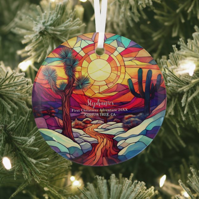 Christmas Adventure Joshua Tree California Hike Glass Ornament (Insitu)