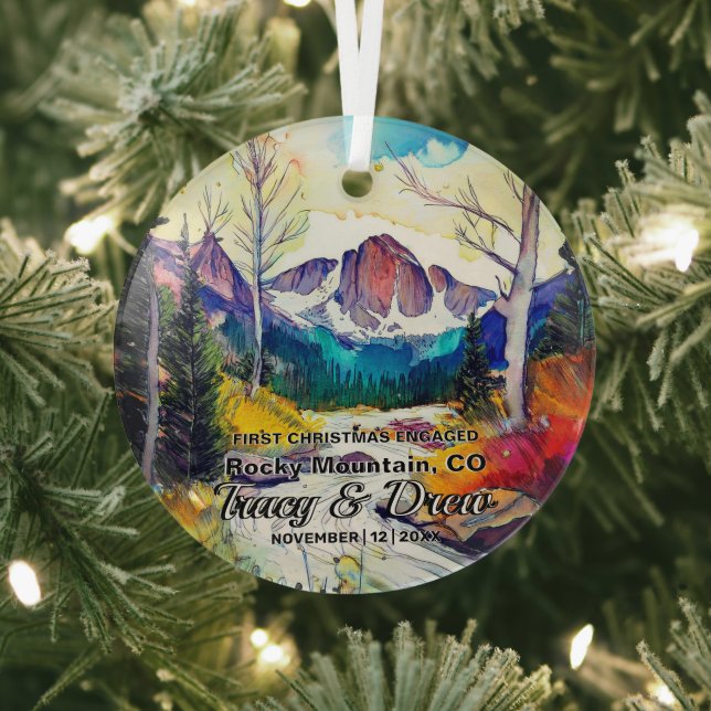 Christmas Adventure Rocky Mountain Colorado Engage Glass Ornament (Insitu)