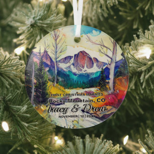 Christmas Adventure Rocky Mountain ColoradoMarried Glass Ornament