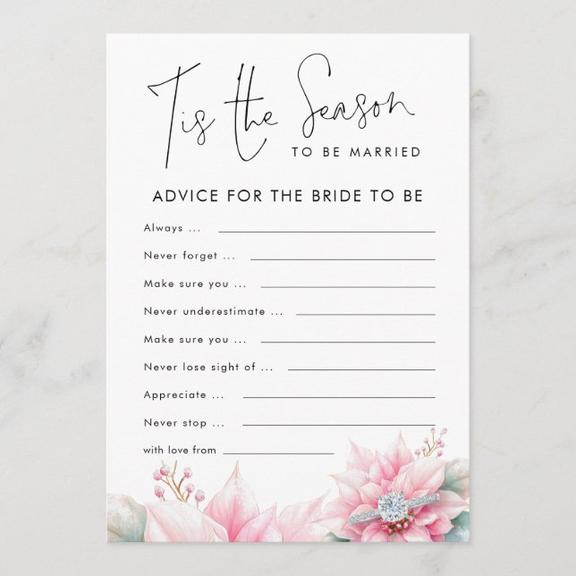 Christmas Advice for Bride Bridal Shower Game Card (Front)