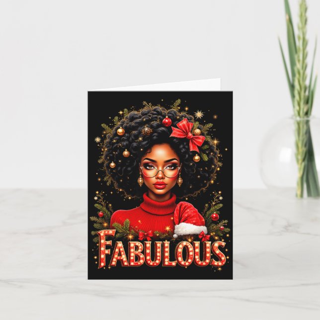Christmas African American Melanin Afro Sleigh Que Card (Front)
