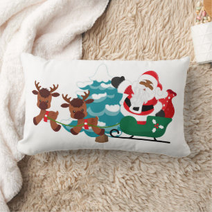 Christmas African American Santa add message Lumbar Pillow