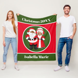 Christmas African American Santa Mrs. Claus Fleece Blanket