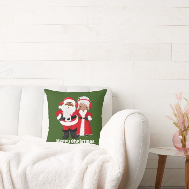 Christmas African American Santa Mrs. Claus Throw Pillow (Couch)