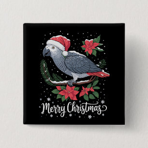 Christmas African Grey Parrot 2 Inch Square Button