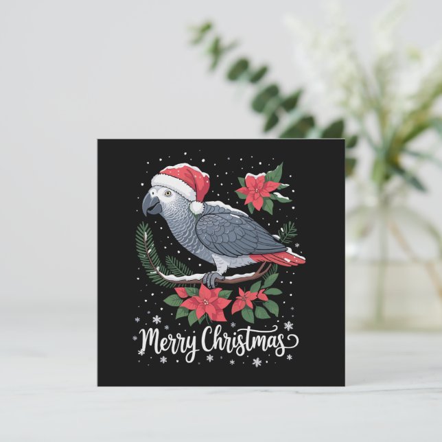 Christmas African Grey Parrot  Holiday Card (Standing Front)