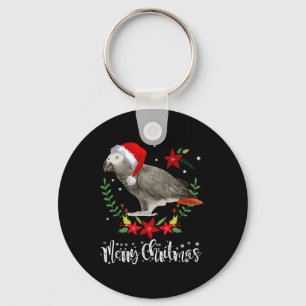 Christmas African Grey Parrot Keychain