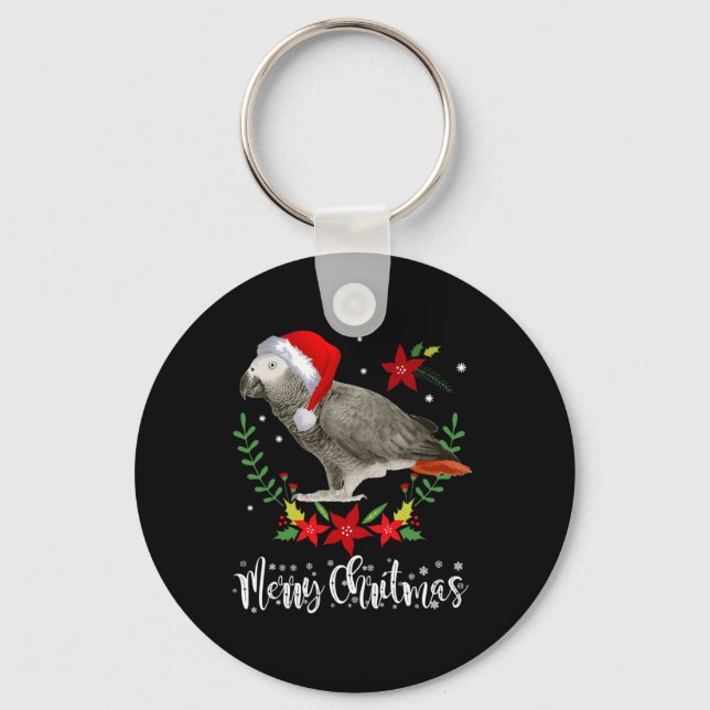 Christmas African Grey Parrot  Keychain (Front)