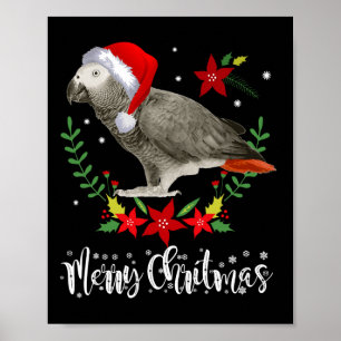 Christmas African Grey Parrot Poster