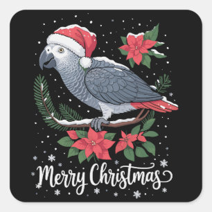 Christmas African Grey Parrot Square Sticker