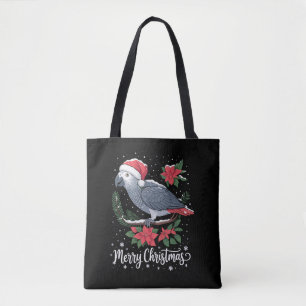 Christmas African Grey Parrot Tote Bag