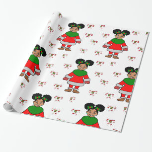 Christmas Afro Girl Black kid Cute Wrapping Paper