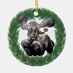 Christmas Agility Poodle Design Ceramic Ornament