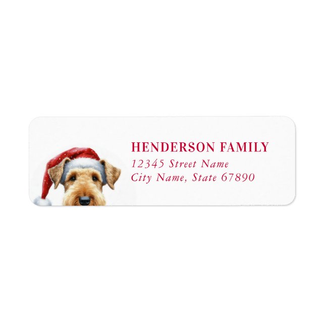 Christmas Airdale Terrier Return Address Label (Front)