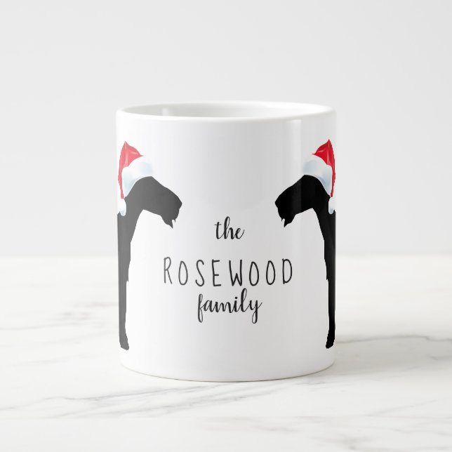 Christmas Airedale Terrier Dogs Santa Hat Monogram Large Coffee Mug (Front)