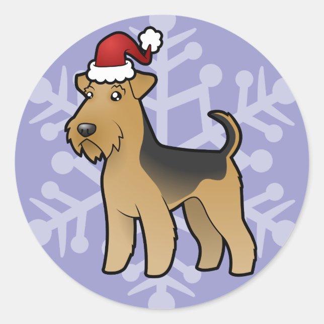 Christmas Airedale Terrier / Welsh Terrier Classic Round Sticker (Front)