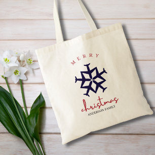 Christmas Airplane Blue Snowflake Modern Aviation Tote Bag